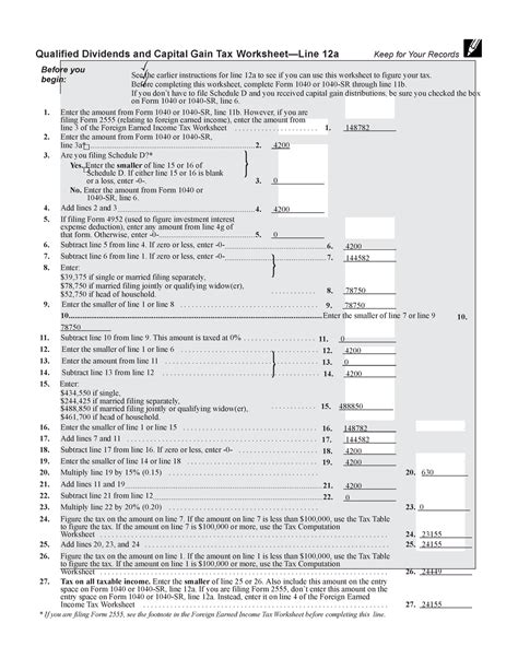 Qualified Dividends And Capital Gains Worksheet Qualified Dividends