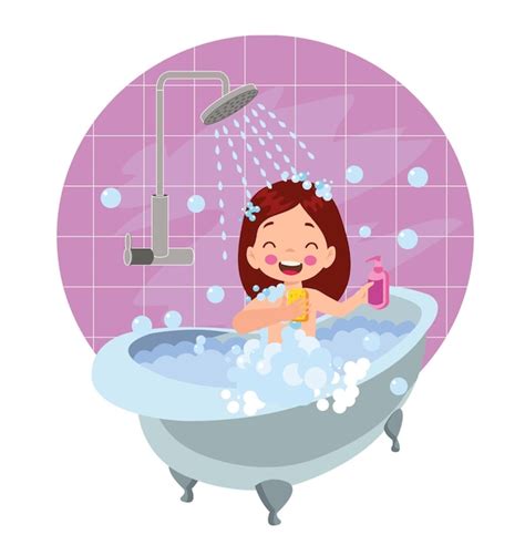 Criança Tomar Banho E Lavar O Corpo Vetor Premium