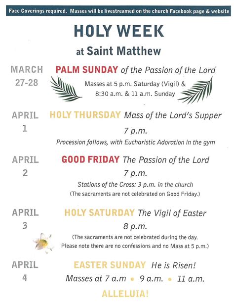 Holy Week Schedule Saint Matthew Catholic Church