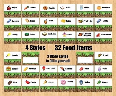 Free Minecraft Party Food Labels Printable Food Labels 2 Blank Styles