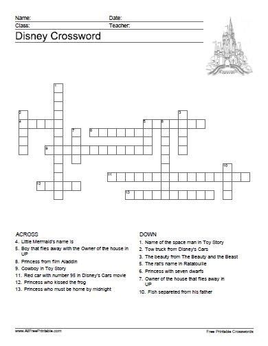 Disney Crossword Puzzle Free Printables