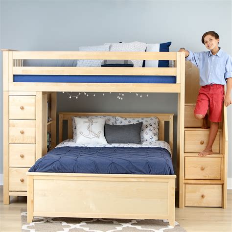 Happy beds domino grey wooden and metal kids bunk bed with storage shelves frame only 3' single 90 x 190 cm. All in One Staircase Loft Bed Storage + Full Bed Natural | Jackpot