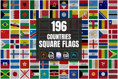 196 Countries Square Flag Design World Flags Collection