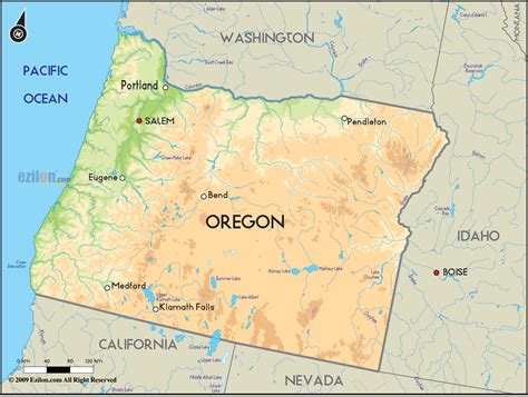 Geographical Map of Oregon and Oregon Geographical Maps