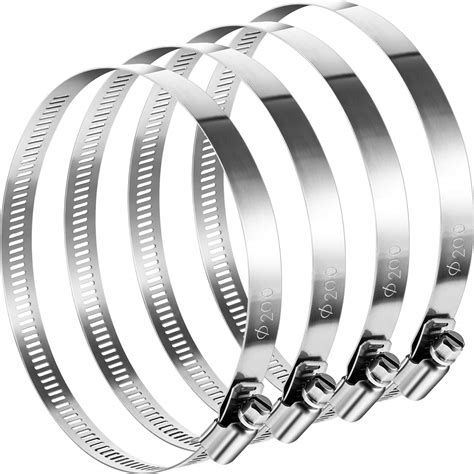 Boao 4 Pieces Adjustable 304 Stainless Steel Duct Clamps Hose Clamp (8