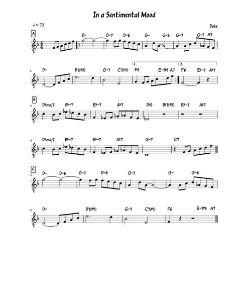 In A Sentimental Mood Sheet Music For Guitar Solo