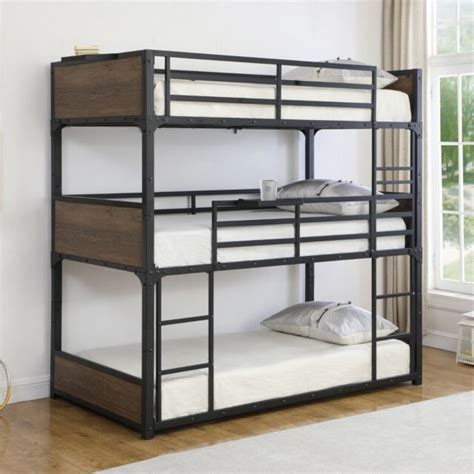 Industrial Adult And Teen Heavy Duty Metal Triple Bunk Bed Twin With Slats Black Ebay