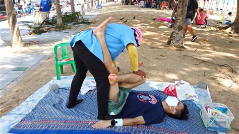 Flexible Thai Beach Massage By A Grandma In Thailand Youtube