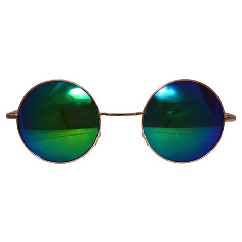 round peace sunglasses blue green lenses gold frame