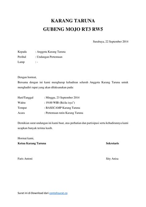 Anda dapat menggunakan contoh tersebut dengan cara copy paste pada bagian quote. Contoh Surat Undangan Rapat Karang Taruna - Contoh Surat