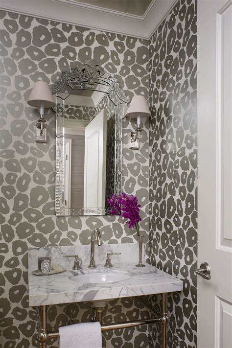 Choose from a curated selection of grey wallpapers for your mobile and desktop screens. Glamorous powder room with glossy patterned wall paper ...