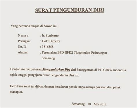 Surat pengunduran diri berisi pernyataan pengunduran diri seseorang dari suatu jabatan karena faktor. Contoh Surat Resign Hotel - Mosaicone