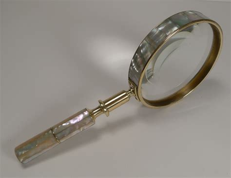 Large Antique English Brass And Mother Of Pearl Magnifying Glass 375108 Uk