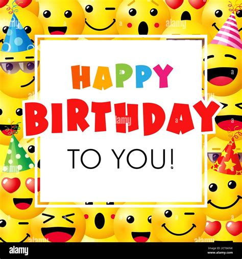 Happy Birthday To You Vector Greeting Card With Smile Emoticon Icons