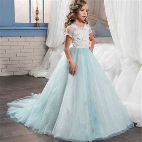 Princess Flower Girls Embroidery Dress Wedding Pageant Party Lace Long