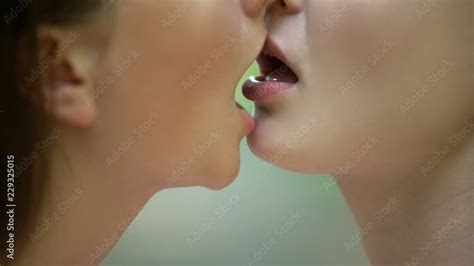 Closeup Of Lesbian Kissing Passionately Intimate Meeting Lgbt Rights Closeup Stock Photo