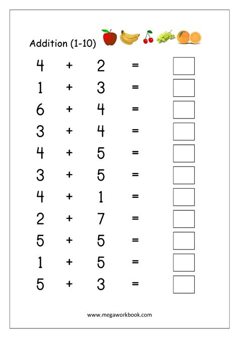 printable number addition worksheets    kindergarten