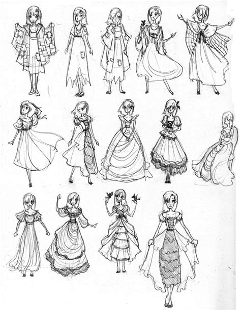 Some Sketches Of Princesses From The Animated Movie Tangled Up With