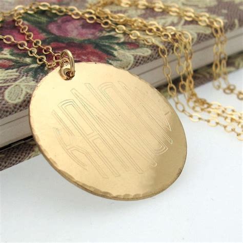 Large Monogram Disc Necklace Gold Monogrammed Necklace Etsy