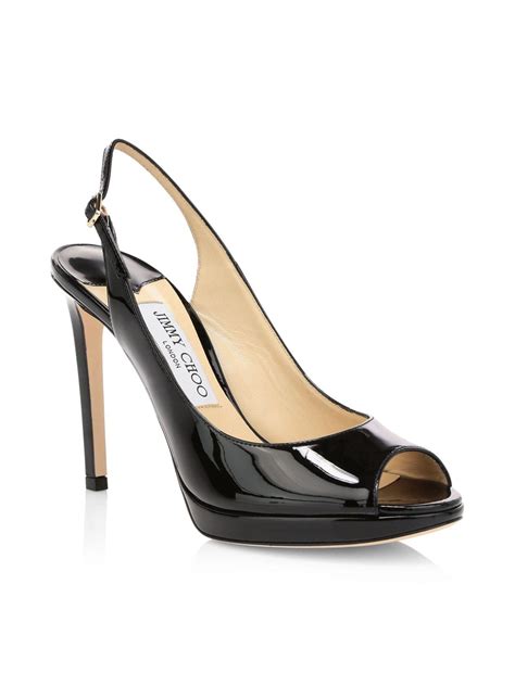 Jimmy Choo Nova Peep Toe Patent Leather Slingback Platform Pumps In