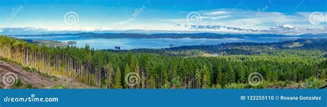 Panoramic View Of Ladysmith Shoreline From Top Of A Mountain Va Stock