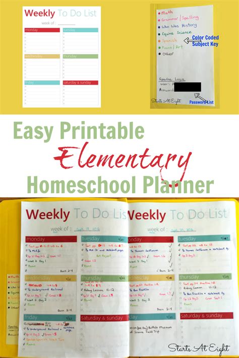 Free printable homeschool planner pages. Easy Printable Elementary Homeschool Planner - StartsAtEight