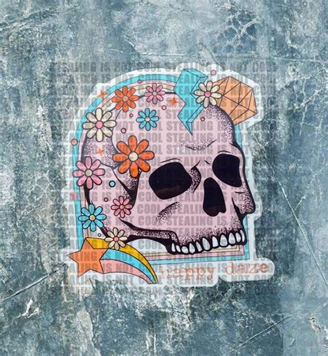 Happy Daze Skull Sticker Boho Sticker Skeleton Flower Etsy