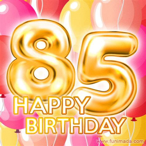 Fantastic Gold Number 85 Balloons Happy Birthday Card Moving 
