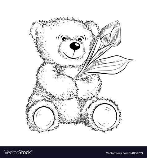 Drawing Teddy Bear With Flower Royalty Free Vector Image