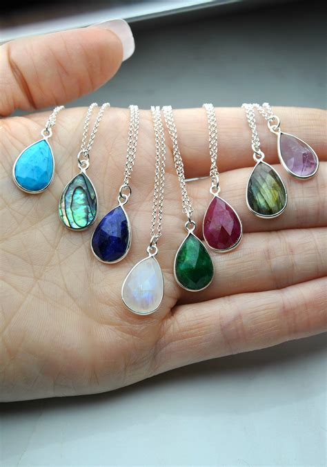 Natural Birthstone Necklace For Women Sterling Silver Etsy