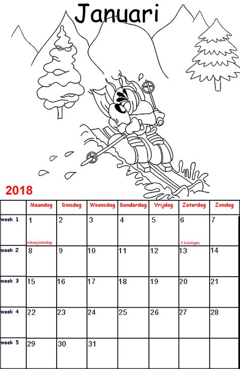 Kleurplaten voor kinderen Diddl Kalender 2018