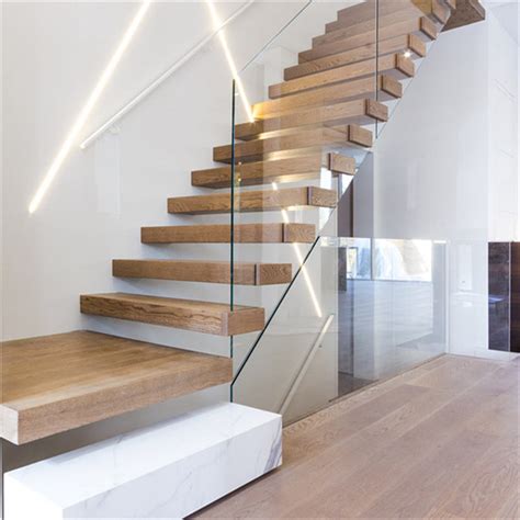 Invisible Wall Side Stringer Stairs Indoor Wood Staircase Design Diy