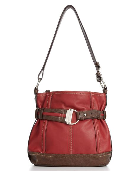 Tignanello Handbag Soft Cinch Double Entry Hobo Bag In Red Brown