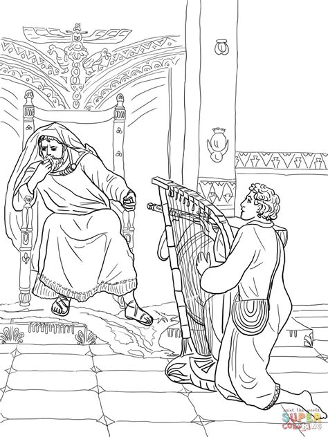 7 David Plays The Harp For Saul Coloring Page