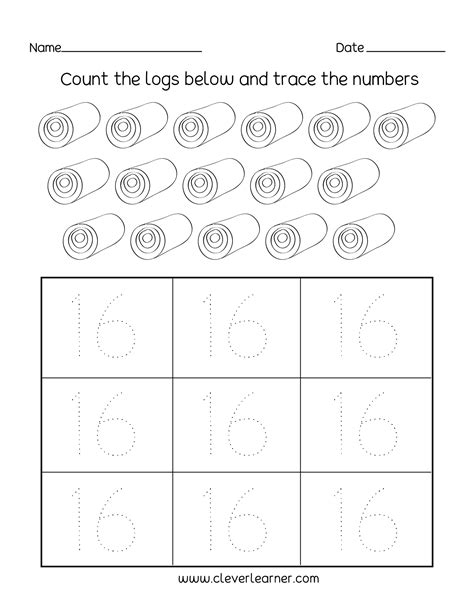 Number 16 Writing Counting And Identification Printable Worksheets For