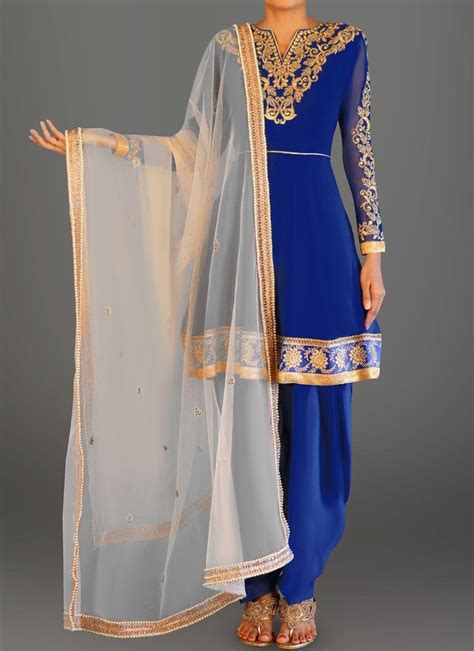 Deep Royal Blue Peplum Punjabi Suit Afghan Dresses Pakistani Dress
