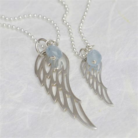 Sterling Silver Angel Wing And Aquamarine Necklace By Hurleyburley