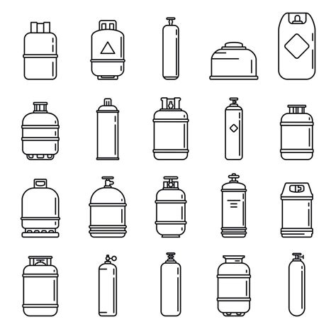 Industrial Gas Cylinders Icons Set Outline Style 8845086 Vector Art At