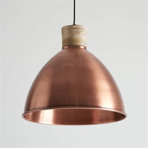 Antique Copper And Natural Wood Pendant Light By Horsfall