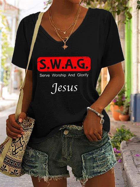 Women S Jesus Swag Serve Worship And Glorify Casual T Shirt