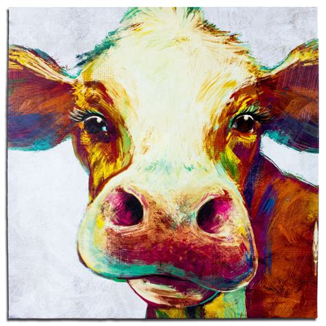 Crystal Art Cow Multicolor Animal Farmhouse Canvas Painting Wall Art
