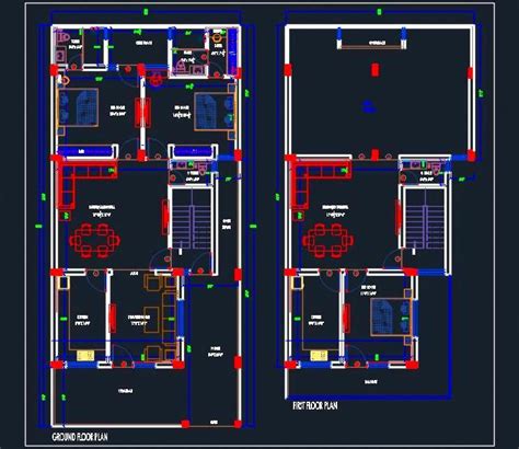 Autocad Drawing Of A Duplex Independent House Shows Space Planning In