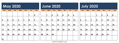 June August 2020 Calendar Template Example Calendar Printable