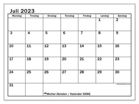 Kalender For Juli 2023 For Utskrift “50ms” Michel Zbinden No