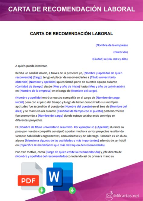 Formato Word Formato Carta Recomendacion Laboral Willsccommonplacebook