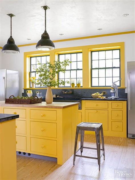 Adding a hint of gray and yellow to your existing kitchen can also be done without actually giving it a complete makeover. Colored Kitchen Cabinets: Inspiration - The Inspired Room