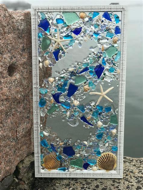 21x 11 Mosaic Coastal Window Mixed Media Sea Etsy Glass Window Art Sea Glass Mosaic Sea