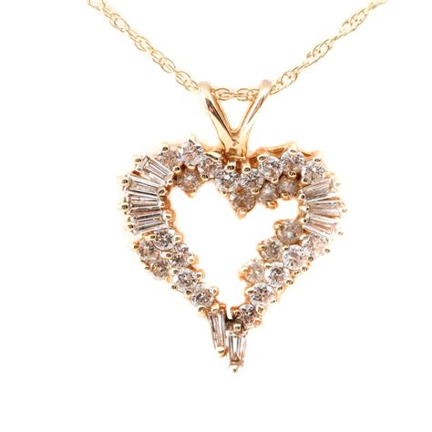 14k Yellow Gold 106 Ctw Diamond Heart Pendant Necklace Ebth