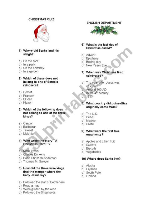 Christmas Quiz Esl Worksheet By Juanamari