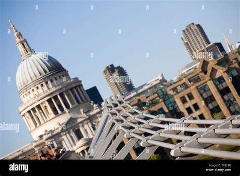 The Millennium Bridge And St Pauls Cathedral In London Stock Photo Alamy